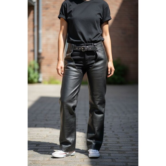 First Classics Leather Gear Motorcycle Chaps Black S. Made in Pakistan - Picture 1 of 5